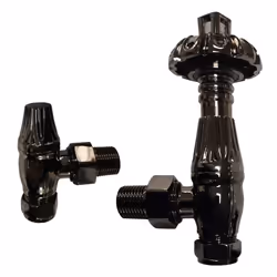 Traditional Thermostatic TRV Antique Design Angled Radiator Rad Valves Pair - Black Nickel