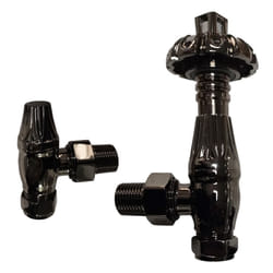 Traditional Thermostatic TRV Antique Design Angled Radiator Rad Valves Pair - Black Nickel
