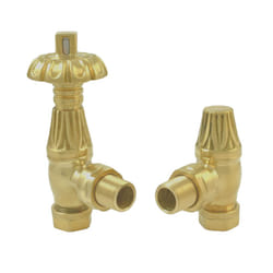 Traditional Thermostatic TRV Antique Design Angled Radiator Rad Valves Pair - Brushed Brass