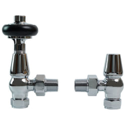 Traditional Antique Design TRV Thermostatic Brass Angled Radiator Valves Pair - Chrome