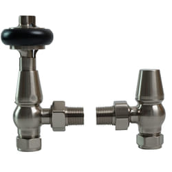 Traditional Antique Design TRV Thermostatic Brass Angled Radiator Valves Pair - Satin Nickel