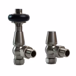 Traditional Antique Design TRV Thermostatic Brass Angled Radiator Valves Pair - Satin Nickel