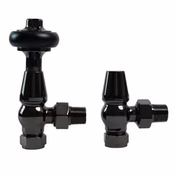 Traditional Antique Design TRV Thermostatic Brass Angled Radiator Valves Pair - Black Nickel