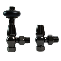 Traditional Antique Design TRV Thermostatic Brass Angled Radiator Valves Pair - Black Nickel