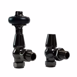 Traditional Antique Design TRV Thermostatic Brass Angled Radiator Valves Pair - Black Nickel