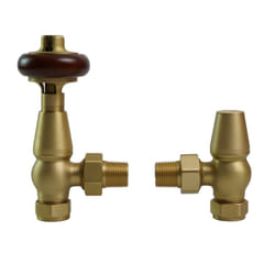 Traditional Antique Design TRV Thermostatic Brass Angled Radiator Valves Pair - Brushed Brass