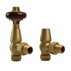 Traditional Antique Design TRV Thermostatic Brass Angled Radiator Valves Pair - Brushed Brass