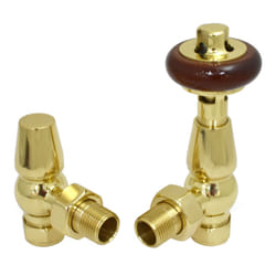 Traditional Antique Design TRV Thermostatic Brass Angled Radiator Valves Pair - Polished Brass