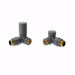 Round Head Manual Corner Radiator Rad Valves 1/2"x15mm Brass Twin Pack - Anthracite