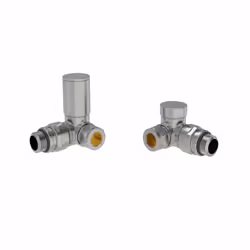 Round Head Manual Corner Radiator Rad Valves 1/2"x15mm Brass Twin Pack - Satin Nickel
