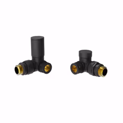 Round Head Manual Corner Radiator Rad Valves 1/2"x15mm Brass Twin Pack - Black