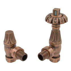 Traditional Thermostatic TRV Antique Design Angled Radiator Rad Valves Pair - Antique Copper