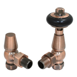 Traditional Antique Design TRV Thermostatic Brass Angled Radiator Valves Pair - Antique Copper