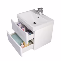 NRG 600mm Gloss White 2 Drawer Wall Hung Bathroom Cabinet Vanity Sink Unit with Basin