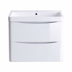 NRG 600mm Gloss White 2 Drawer Wall Hung Bathroom Cabinet Vanity Sink Unit with Basin