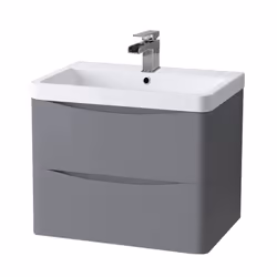 NRG 600mm Gloss Grey 2 Drawer Wall Hung Bathroom Cabinet Vanity Sink Unit with Basin
