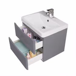 NRG 600mm Gloss Grey 2 Drawer Wall Hung Bathroom Cabinet Vanity Sink Unit with Basin