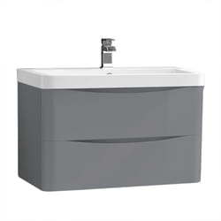 NRG 800mm Gloss Grey 2 Drawer Wall Hung Bathroom Cabinet Vanity Sink Unit with Basin