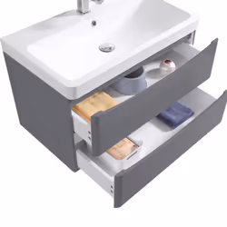 NRG 800mm Gloss Grey 2 Drawer Wall Hung Bathroom Cabinet Vanity Sink Unit with Basin