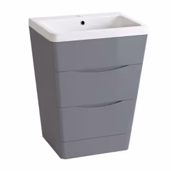 NRG 600mm Gloss Grey 2 Drawer Floor Standing Bathroom Cabinet Storage Furniture Vanity Sink Unit