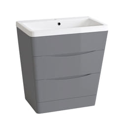 NRG 800mm Gloss Grey 2 Drawer Floor Standing Bathroom Cabinet Storage Furniture Vanity Sink Unit