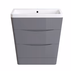 NRG 800mm Gloss Grey 2 Drawer Floor Standing Bathroom Cabinet Storage Furniture Vanity Sink Unit