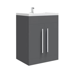 NRG Gloss Grey 600mm Bathroom Furniture Storage Cabinet Vanity Unit Basin Sink Freestanding Flat Pack