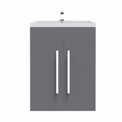 NRG Gloss Grey 600mm Bathroom Furniture Storage Cabinet Vanity Unit Basin Sink Freestanding Flat Pack