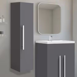 NRG 1200mm Gloss Grey Bathroom Wall Mounted High Cabinet Tall Storage Unit Flat Pack