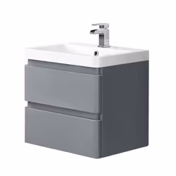 NRG 600mm Wall Hung 2 Drawer Vanity Unit Basin Storage Bathroom Furniture Gloss Grey