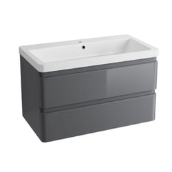 NRG 800mm Wall Hung 2 Drawer Vanity Unit Basin Storage Bathroom Furniture Gloss Grey