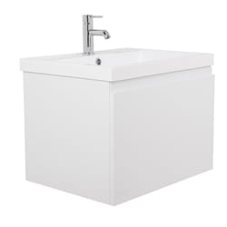 NRG White 600mm Bathroom Wall Hung Vanity Sink Unit Drawer Furniture with Free Mirror