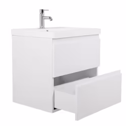 NRG White 600mm Wall Hung 2 Drawer Vanity Basin Unit with Free Mirror