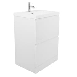 NRG White 600mm Bathroom Floor Vanity Sink Unit 2 Drawer Furniture with Free Mirror