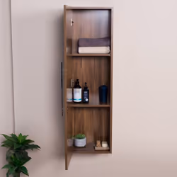 NRG Walnut 1200mm Wall Hung Tall Unit Bathroom Furniture Storage Cabinet Soft Close Door