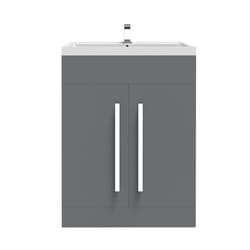 NRG 600mm Bathroom Furniture Storage Cabinet Freestanding Vanity Unit & Basin Gloss Grey