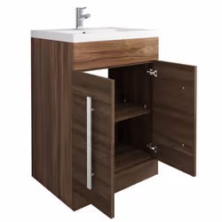 NRG Walnut Bathroom Furniture Storage Cabinet Freestanding Vanity Unit & Basin - 600mm
