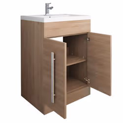 NRG Light Oak Bathroom Furniture Storage Cabinet Freestanding Vanity Unit & Basin - 600mm