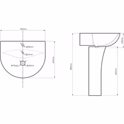 NRG Bathroom Modern Cloakroom Full Pedestal 550mm Basin Compact Single Tap Hole Sink