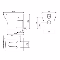 NRG Square Back To Wall Toilet Pan Bathroom WC Soft Close Seat - White