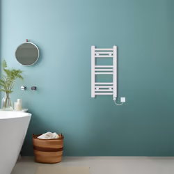 Bathroom Curved Prefilled Electric Heated Towel Rail Ladder Warmer Radiator - White, 600x300mm