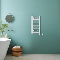 Bathroom Curved Prefilled Electric Heated Towel Rail Ladder Warmer Radiator - White, 600x300mm