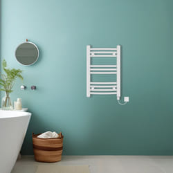 Bathroom Curved Prefilled Electric Heated Towel Rail Ladder Warmer Radiator - White, 600x400mm