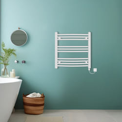 Bathroom Curved Prefilled Electric Heated Towel Rail Ladder Warmer Radiator - White, 600x600mm