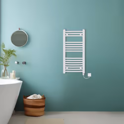 Bathroom Curved Prefilled Electric Heated Towel Rail Ladder Warmer Radiator - White, 800x400mm