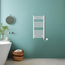 Bathroom Curved Prefilled Electric Heated Towel Rail Ladder Warmer Radiator - White, 800x400mm