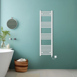 Bathroom Curved Prefilled Electric Heated Towel Rail Ladder Warmer Radiator - White, 1400x400mm
