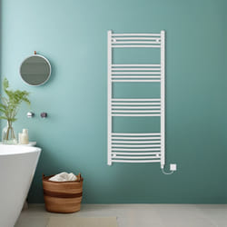 Bathroom Curved Prefilled Electric Heated Towel Rail Ladder Warmer Radiator - White, 1400x600mm
