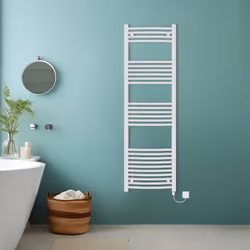 Bathroom Curved Prefilled Electric Heated Towel Rail Ladder Warmer Radiator - White, 1600x500mm