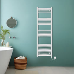 Bathroom Curved Prefilled Electric Heated Towel Rail Ladder Warmer Radiator - White, 1600x500mm